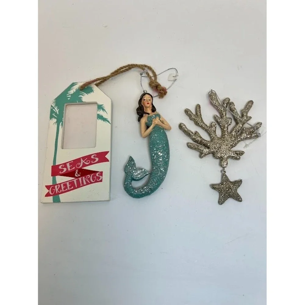 Christmas Ornaments Lot of 3‎ Beach Theme Mermaid, Seas and Greetings, Coral